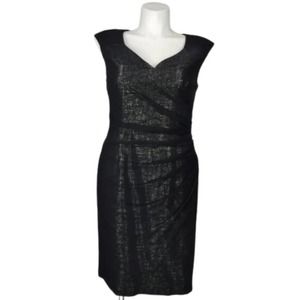 Adrianna Papell Black Mesh Overlay Metallic Sleeveless Cocktail Dress Size 14